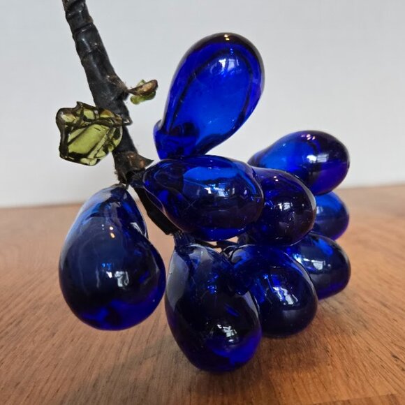 Cobalt Blue Glass Grape Cluster | Mid-Century Modern Vintage Hand Blown Grapes - Picture 4 of 5